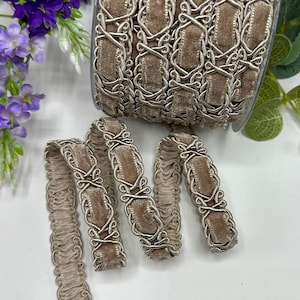 Taupe velvet trim luxury chenille braid for dressmaking, upholstery, lampshades, furniture and home decor -5/8&quot; 16mm wide