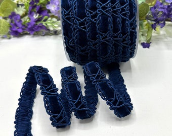 Navy blue velvet trim luxury chenille braid for dressmaking, upholstery, lampshades, furniture and home decor -5/8" 16mm wide