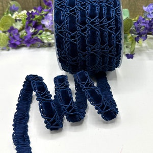 Navy blue velvet trim luxury chenille braid for dressmaking, upholstery, lampshades, furniture and home decor -5/8" 16mm wide