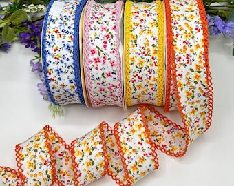 Floral Bias Binding, Crocheted Lace Edge, 100% Cotton, 36mm