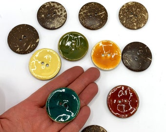 Enamel-Effect Coconut Buttons, 1.5 inch, Colorful Sewing Buttons (Pack of 2)