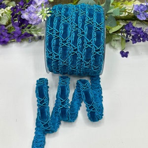 Turquoise blue velvet trim luxury chenille braid for dressmaking, upholstery, lampshades, furniture and home decor -5/8" 16mm wide
