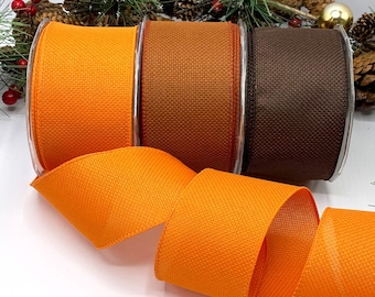 2.5" wired edge ribbons for autumn door wreaths and bows - Rust, Brown and Orange