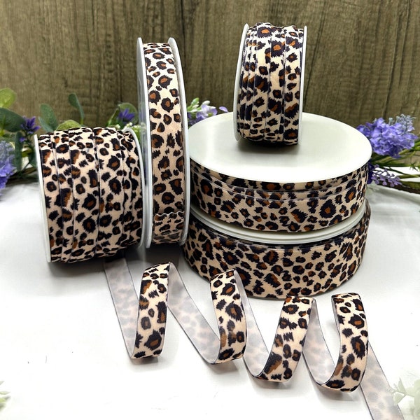 Leopard print velvet ribbon, funky animal print trim in 5 widths and in 1m 3m 5m length increments