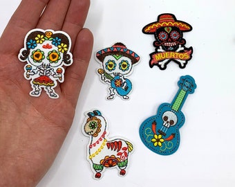 Mexican Day of the Dead patches, iron on motif for jeans, jackets and bags, 5 designs to choose from