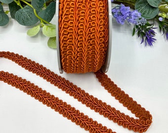 Burnt Orange Scrolled Gimp Braid, Upholstery Trim (15mm)