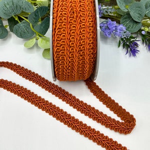 Burnt Orange upholstery trim, 15mm scrolled gimp braid for furniture renovation, home decor and lampshade trim - 1m 3m 5m increments