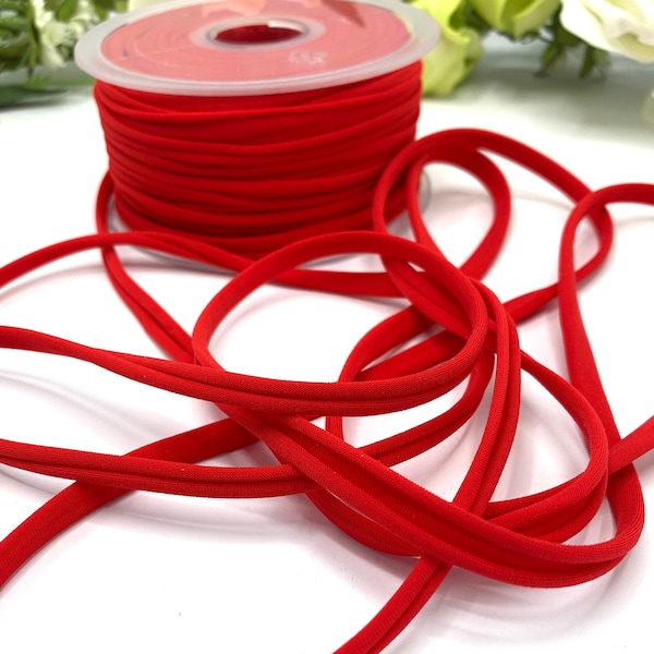 Red spaghetti elastic cord, 5mm unstitched lycra elastic for bikini straps and ties, lingerie, hair bands, face masks and bracelets