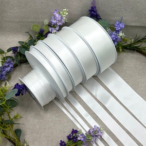 White double sided satin ribbon, RECYCLED eco friendly trim for weddings, Christmas, anniversary gifts - 8 widths in 1m to 20m increments