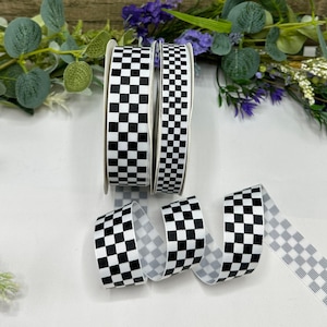 Chequered Flag grosgrain ribbon - 15mm or 25mm wide black & white check trim  - racing car, Motorsport Decor, Speedway, motorbike cards