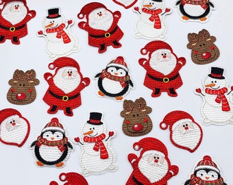 Aufnäher Weihnachten, Weihnachtsmann Aufbügler, Rentier, Schneemann, Pinguin, Weihnachtsmann - Motive für Kinderfeiertage