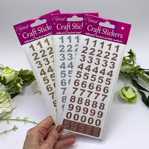 Small Glitter Number Sticker Sheet For Card Making Craft Italic Font 15mm  High