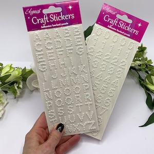 Parelletter- of cijferstickers, verwijderbare witte versiering met pareleffect voor bruiloften en knutselen met papier