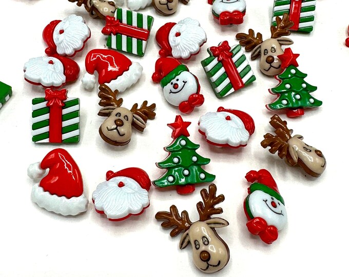 50 Christmas Buttons, Round, Random Mix of Colours, Size 15mm Etsy