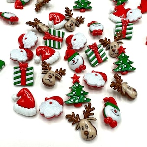 Kerstknopen, rendier, kerstman, kerstboom, sneeuwpop, geschenkdoos, kerstmuts - naai ambachtelijke vakantieknopen - verpakkingen van 5 of 30