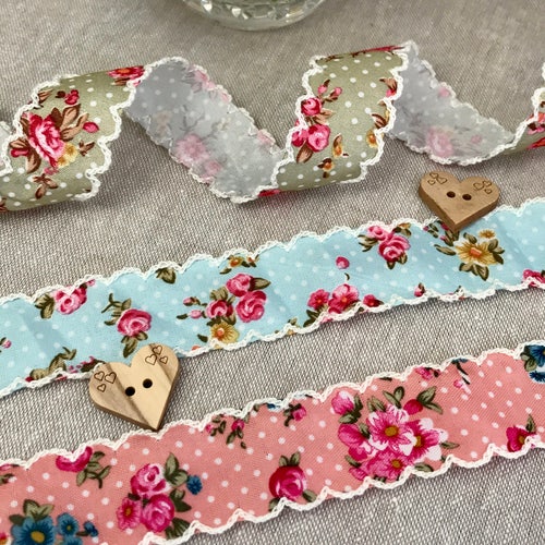 Handmade Ribbon Shirt Sage Green & Pink Flowers main image 1