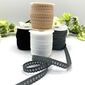 13 mm hübsche gewellte Spitze, elastisch für Dessous, ausgefallene elastische Spitzenborte für Schlüpfer und Unterwäsche - Neutrale Farbtöne