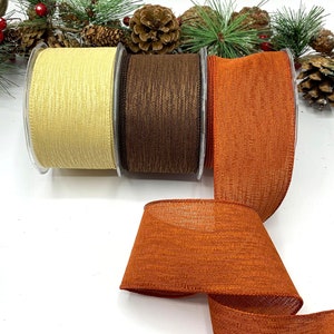 Rubans d'automne câblés 2,5 pouces, rubans texturés marron, orange brûlé ou crème naturelle pour couronnes de porte, noeuds et décoration d'arbre