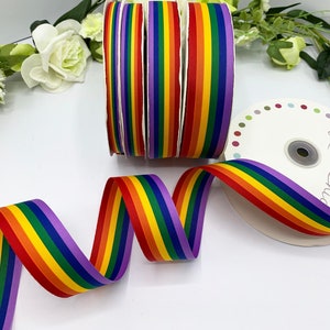 Rainbow Ribbon, LGBTQ Pride Ribbon , 10mm / 15mm / 25mm / 35mm widths, narrow and wide stripey embellishment