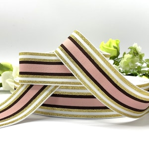 1.5" pink and gold striped elastic, waistband and cuff elastic with sparkly gold stripe - 1m 2m 3m increments