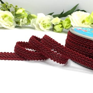 Burgundy upholstery trim, 15mm / 5/8&quot; red wine scrolled gimp braid trim for furniture and home decor - 1m 3m 5m