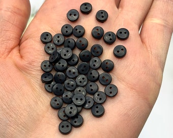 Tiny Round Black Buttons, 6mm small matt black buttons, doll making buttons, 35 per pack