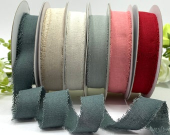 1 Inch Frayed Cotton Linen Ribbon, Rustic Ivory Tape