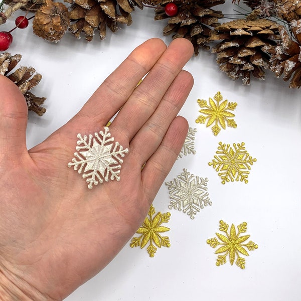 Patch de flocons de neige, fer métallique or et argent sur motifs de flocons de neige, embellissements d’artisanat de Noël de 1,5 pouce