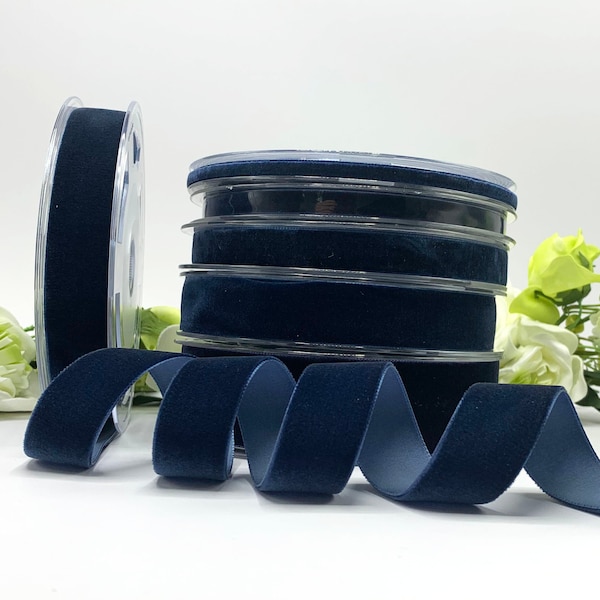 Dark blue velvet ribbon, navy blue choker velvet, wedding velvet, 0.25" to 1.5" widths, 1m to 10m length increments