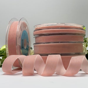Light pink velvet ribbon, baby pink choker velvet, pale pink velvet ribbon, 1/4&quot; to 1 1/2&quot; widths, 1m to 10m length increments