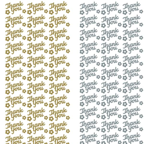 Thank You Stickers, Gold or Silver foiled paper peel off embellishment for cards, 33 per sheet