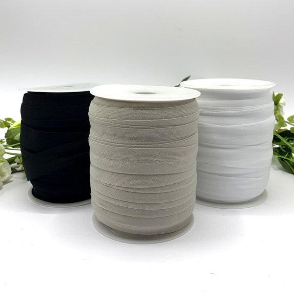 lingerie elastic, soft and stretchy fold over elastic in black, white or light grey, 20mm wide fine double sided plush feel