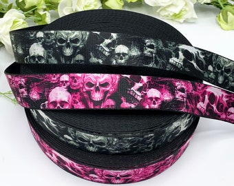 Gothic Skull Webbing Strap, Black or Pink, 1.5 Inch