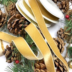 Gold velvet Christmas ribbon, 3 widths 9mm 16mm 22mm, narrow velvet trim for home decor, choker ribbon