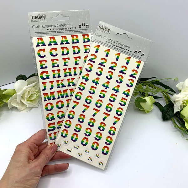 LGBTQ Rainbow stickers, capital letter and number stickers, peel off paper embellishment, ethical handmade stickers - 2 sheets