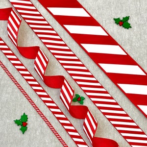 Christmas Ribbon, Red & White Candy Stripe Ribbon - 1/8" 2/8" 3/8" 5/8" 7/8" 1 1/2" - Christmas Candy Cane - Christmas Hamper Bow - Sweets