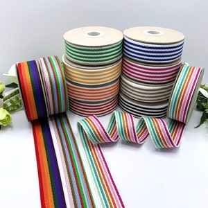 1.5" striped webbing for bag handles, durable shoulder strap webbing - rainbow multi stripe - 10 colours - 38mm - sold in 1m 2m and 3m