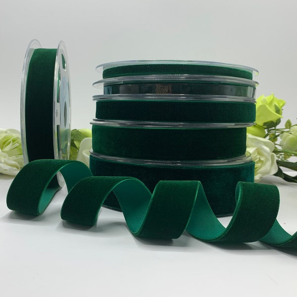 Dark green velvet ribbon, bottle green choker velvet, wedding velvet, 0.25" to 1.5" widths, 1m to 10m length increments