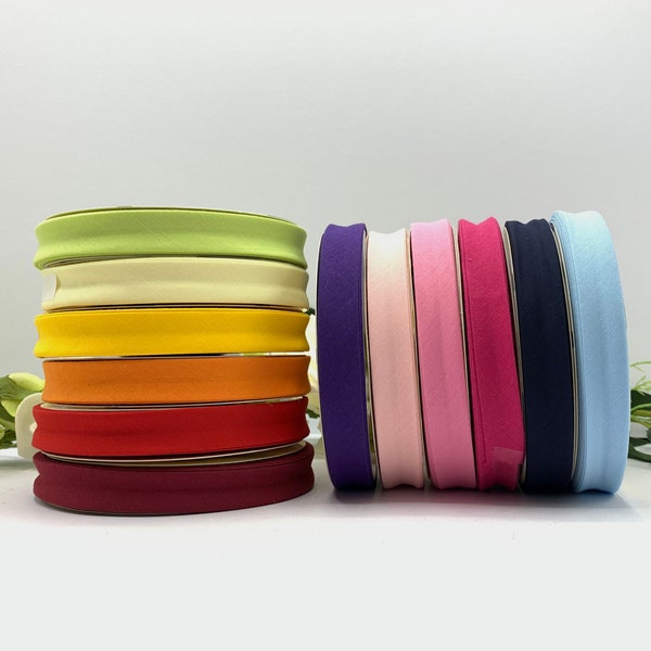 3/4" Single Fold solid plain polycotton bias tape, assorted bright colours for quilting, dressmaking and bunting