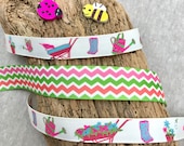 Gardening Ribbon - Pretty Pink Gardening Trim - Ribbon for Gardeners - Horticulture Gifts Wrap - Green Pink White Chevron - Zig Zag Ribbon