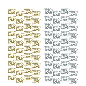 Pegatinas despegables con texto "With Love", pegatinas para tarjetas de felicitación plateadas o doradas con efecto metalizado, felicitaciones de cumpleaños