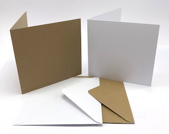 Blank White or Kraft Cards with Envelopes, A6 or Square