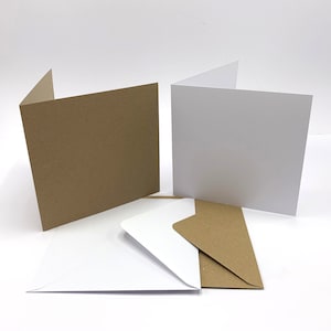 5 or 10 Blank cards with envelopes, A6 rectangle or 6x6" square in white or recycled Kraft card