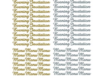 Evening Invitation and Menu peel off stickers, foiled Silver or Gold for Weddings and events - 28 stickers