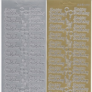 Happy Birthday Peel Off Stickers in foiled gold or silver for card crafts image 2