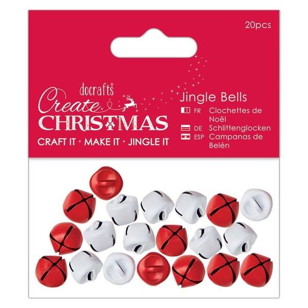 Pack of 20 Red and White Jingle Bells - Christmas Embellishment - 10mm Bells - Metal Bells - Sew on Bells - Pet Collar Bells - Holiday Bells