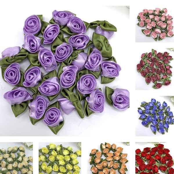 Roses en ruban de satin, gros boutons de rose en tissu de 3 cm pour les sous-vêtements, les mariages, la décoration intérieure, les accessoires pour cheveux et l'artisanat floral - Paquet de 10