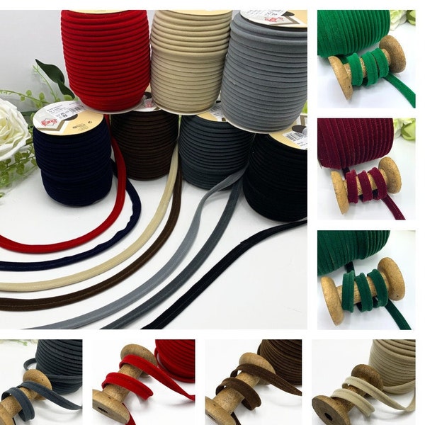 Flanged 10mm velvet piping cord, 3mm cord 7mm insertion tape for cushions, bags and home decor seams, premium quality velvet in 7 colours