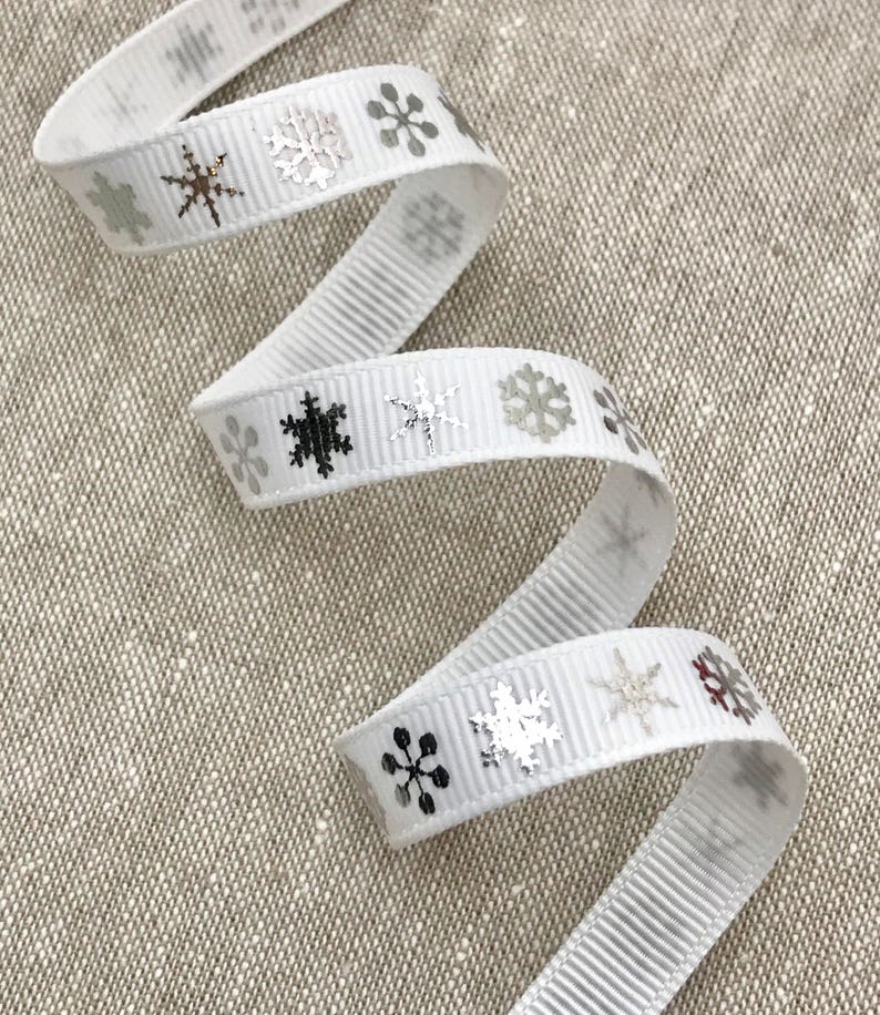 Snowflake Ribbon Metallic Silver Snowflake Trim Red and Etsy