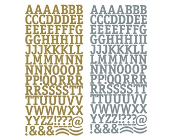 Peel off capital letter stickers, gold or silver alphabet and punctuation peel off embellishment for cards, scrapbooks and stationery